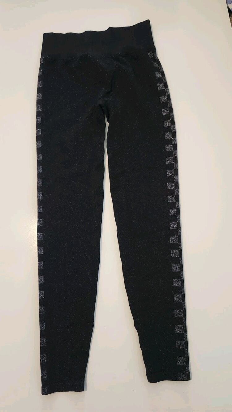 PINK Victoria Secret Black Glitter Checkered Seamless Leggings Long M #489